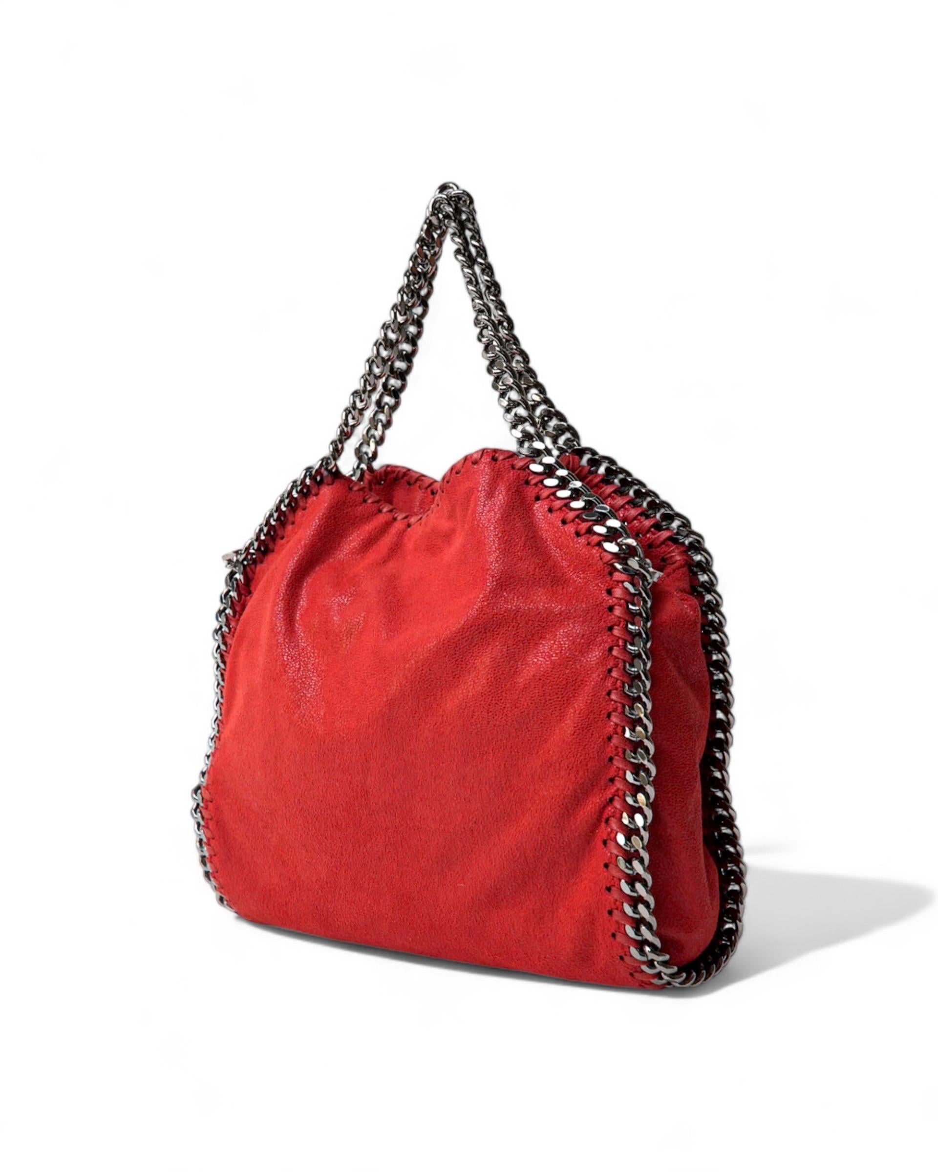 Stella McCartney Falabella 3 Chain  in Tessuto Scamosciato Rosso 2