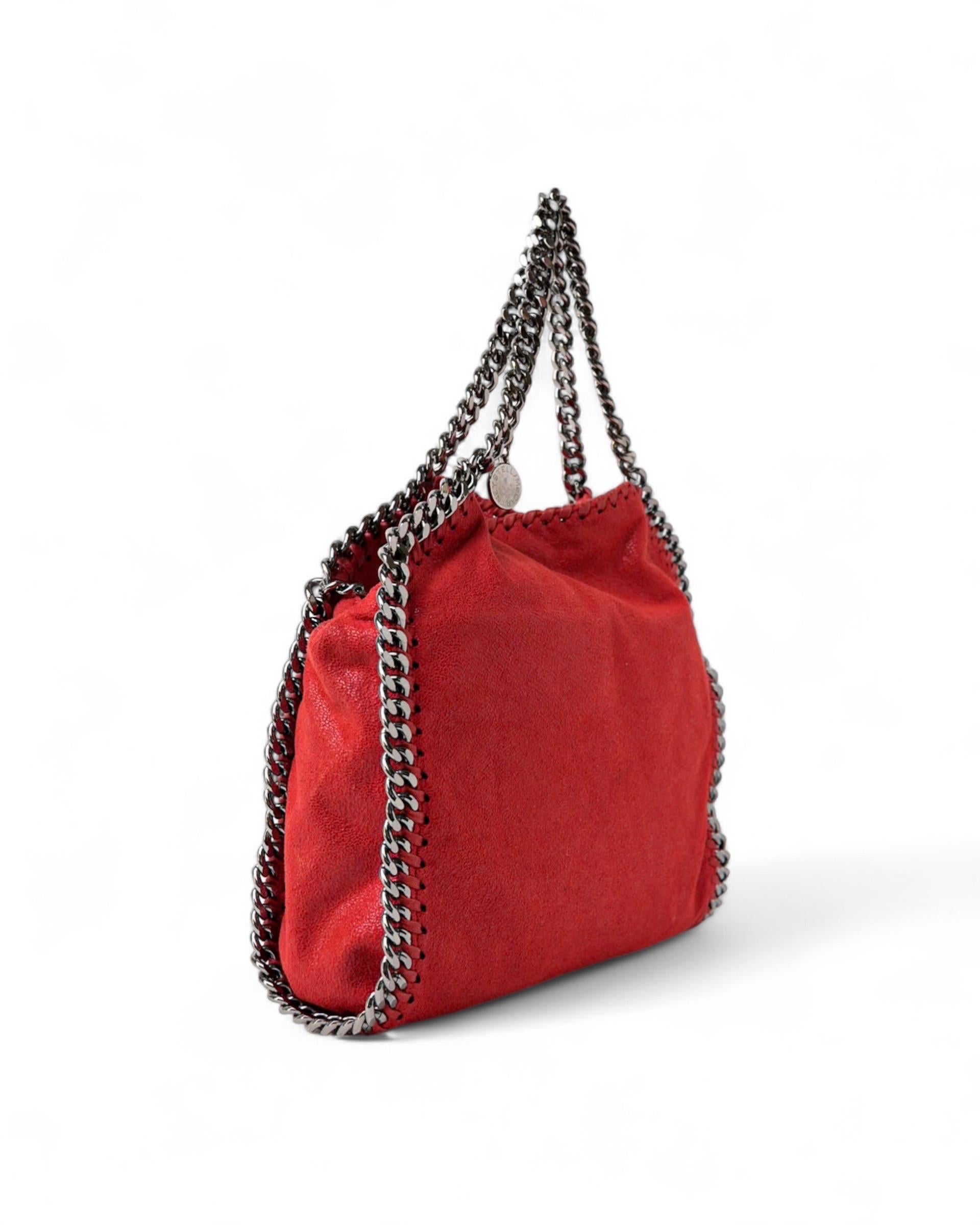 Stella McCartney Falabella 3 Chain  in Tessuto Scamosciato Rosso 3