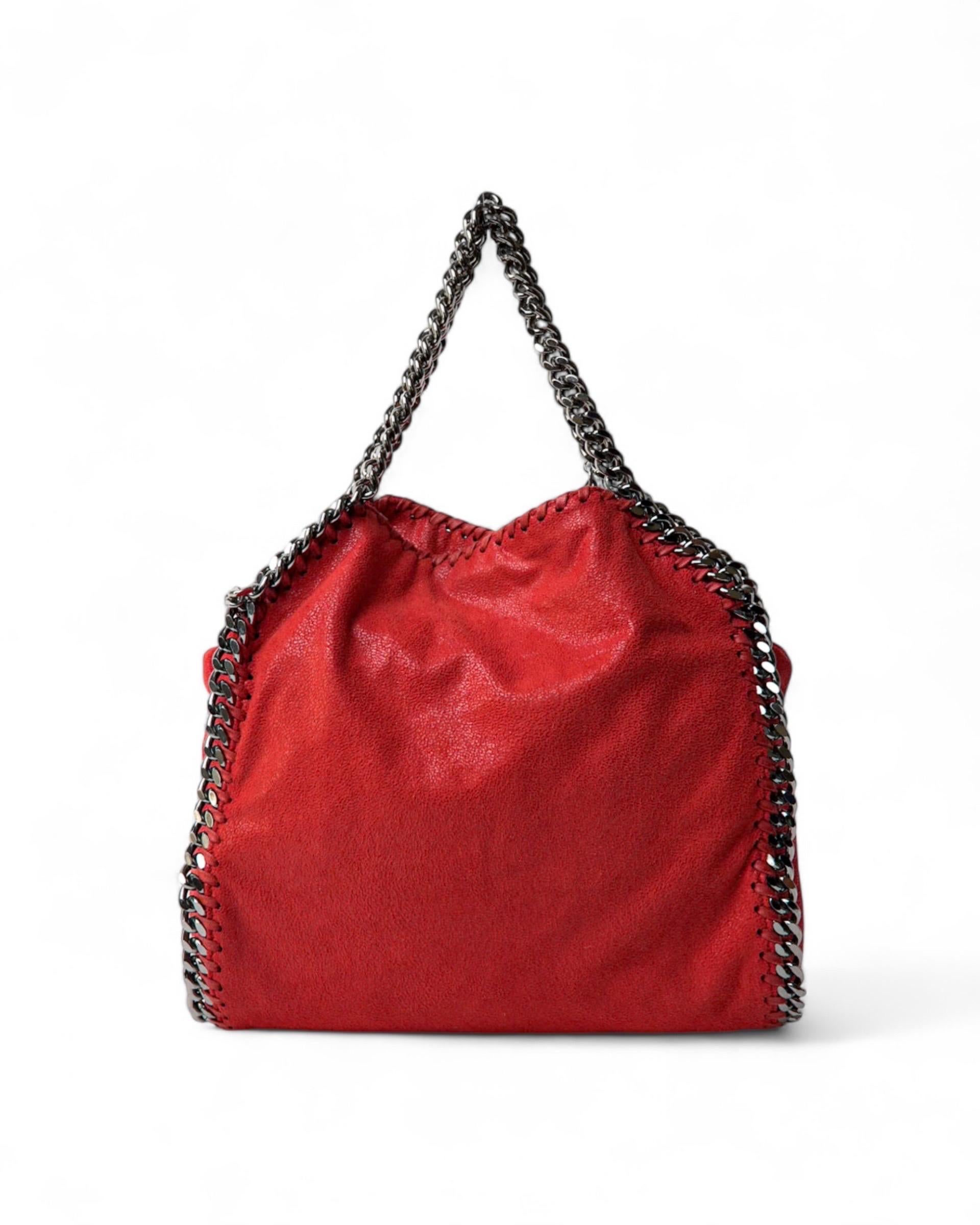 Stella McCartney Falabella 3 Chain  in Tessuto Scamosciato Rosso 4