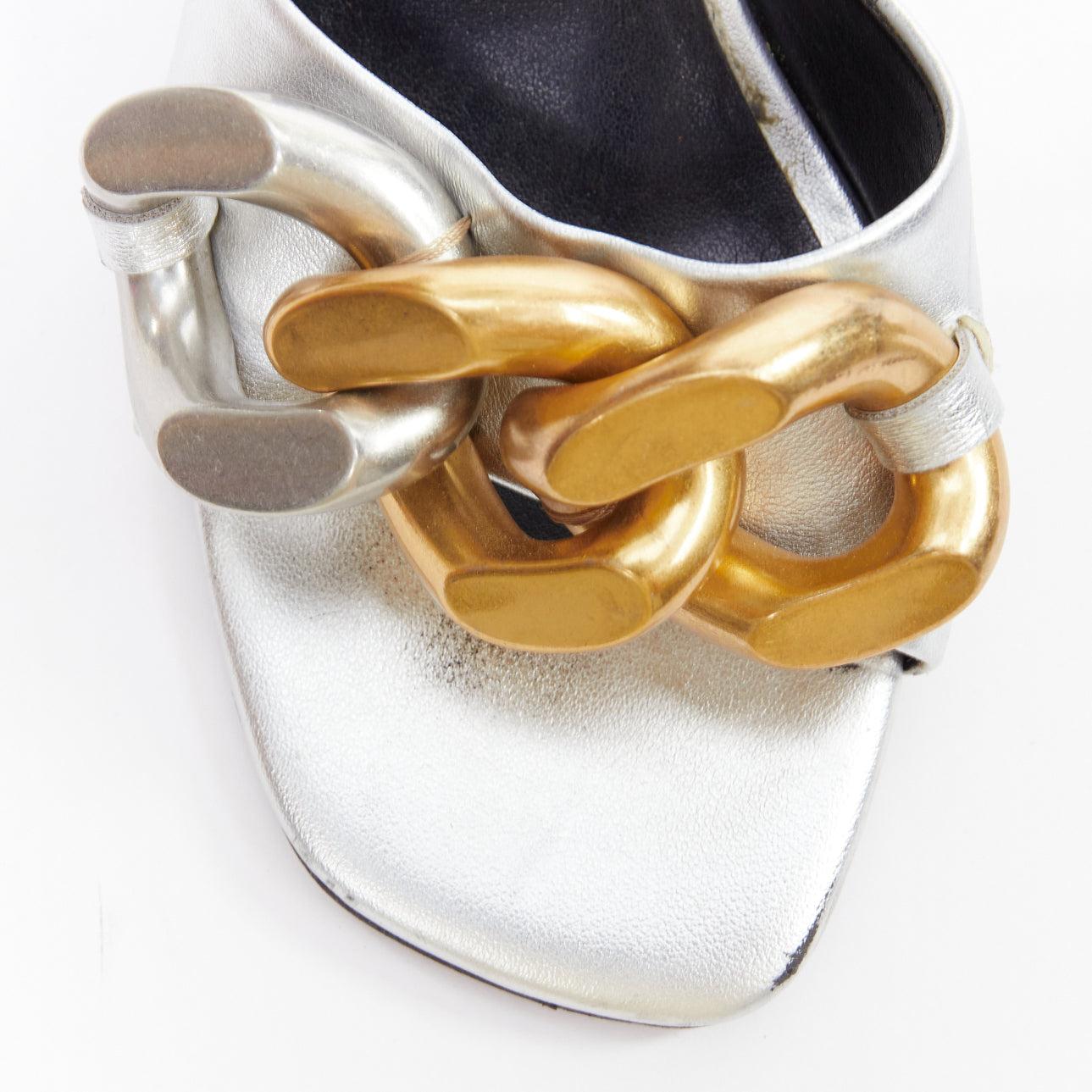 STELLA MCCARTNEY Falabella 50 silver fabric chunky chain kitten mules EU37 For Sale 2