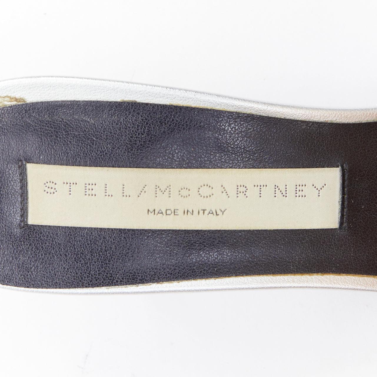 STELLA MCCARTNEY Falabella 50 silver fabric chunky chain kitten mules EU37 For Sale 4