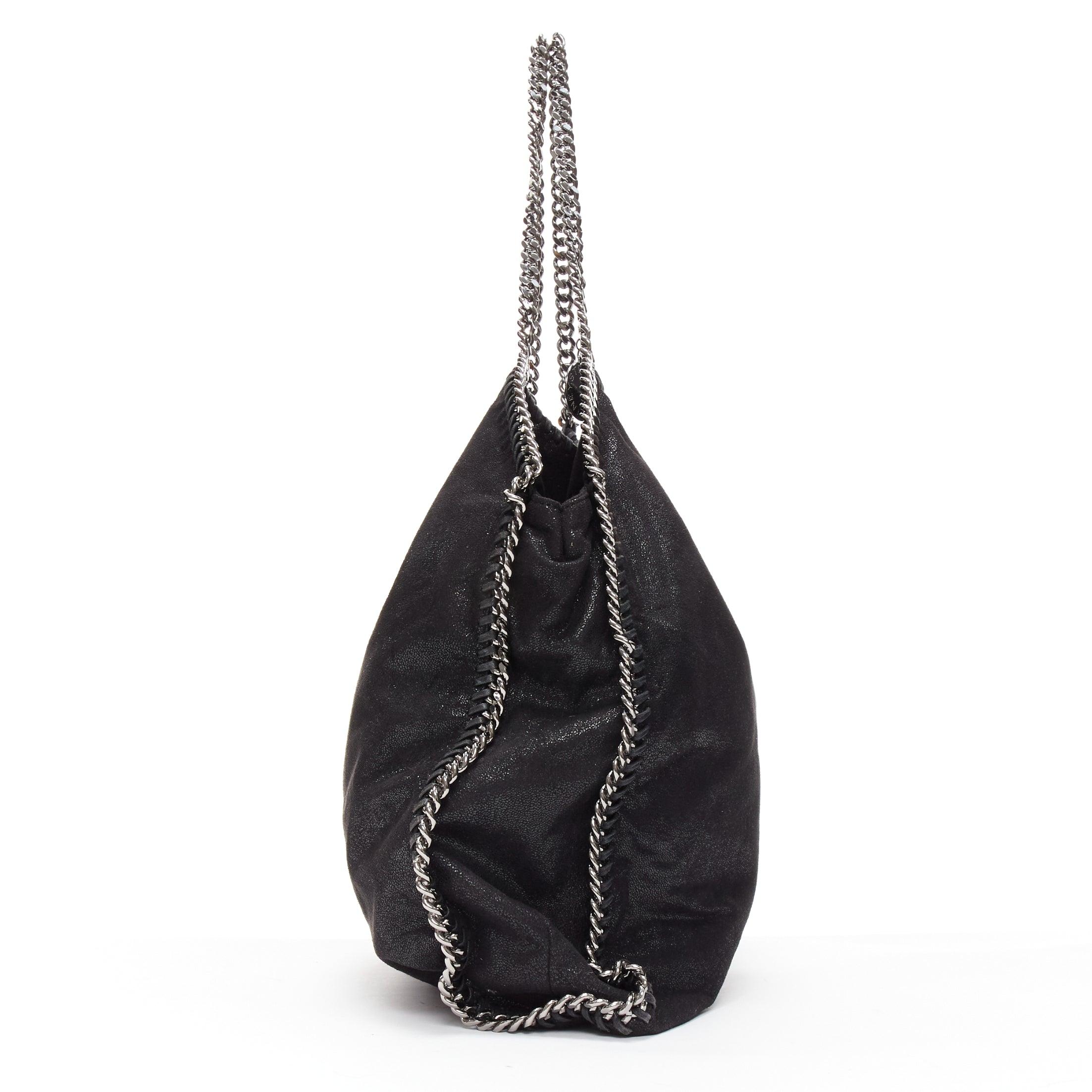 Women's STELLA MCCARTNEY Falabella black shiny fabric logo medium chain tote bag For Sale