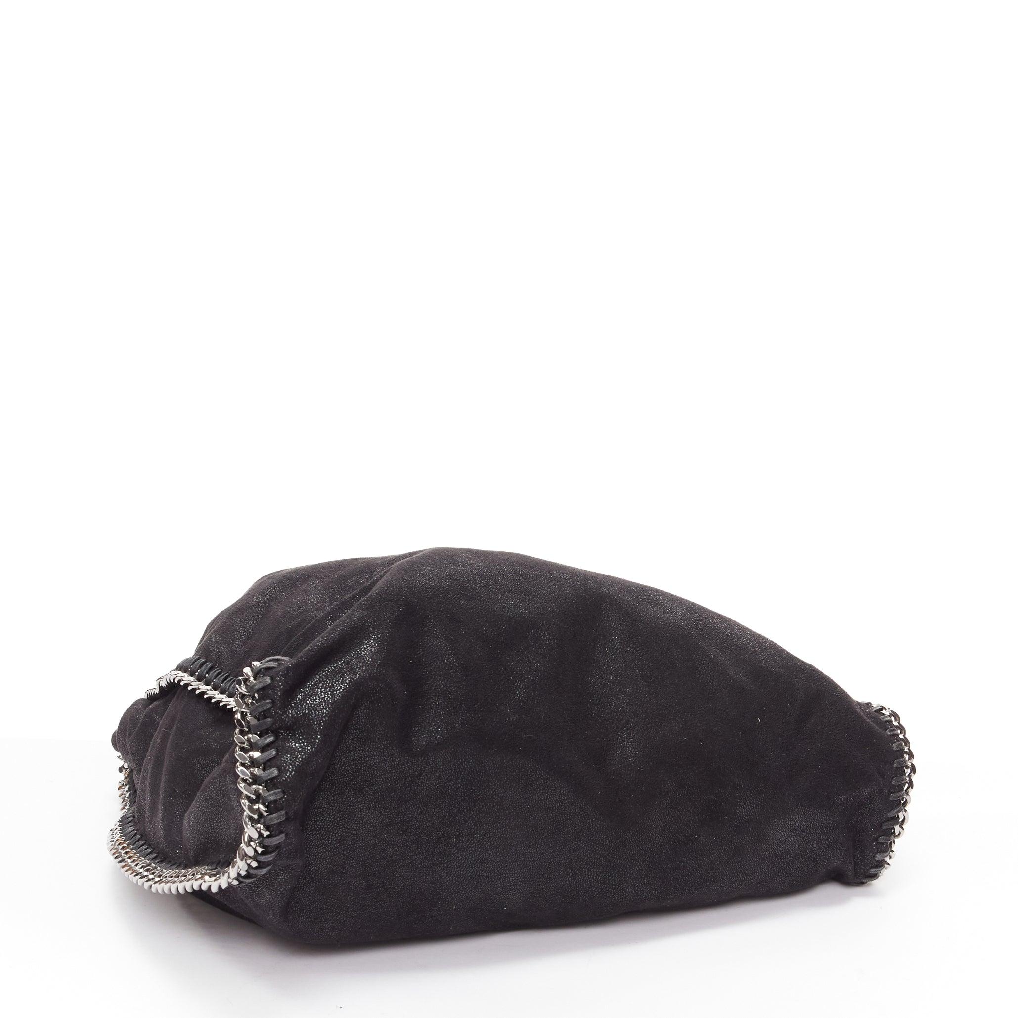 STELLA MCCARTNEY Falabella black shiny fabric logo medium chain tote bag For Sale 2