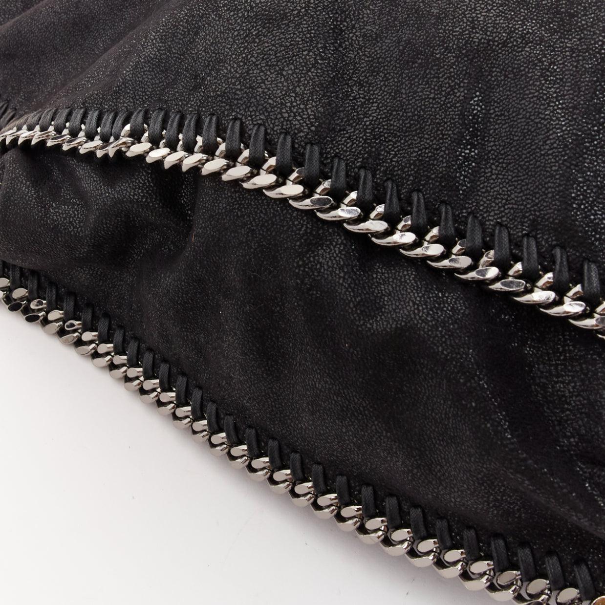 STELLA MCCARTNEY Falabella black shiny fabric logo medium chain tote bag For Sale 4