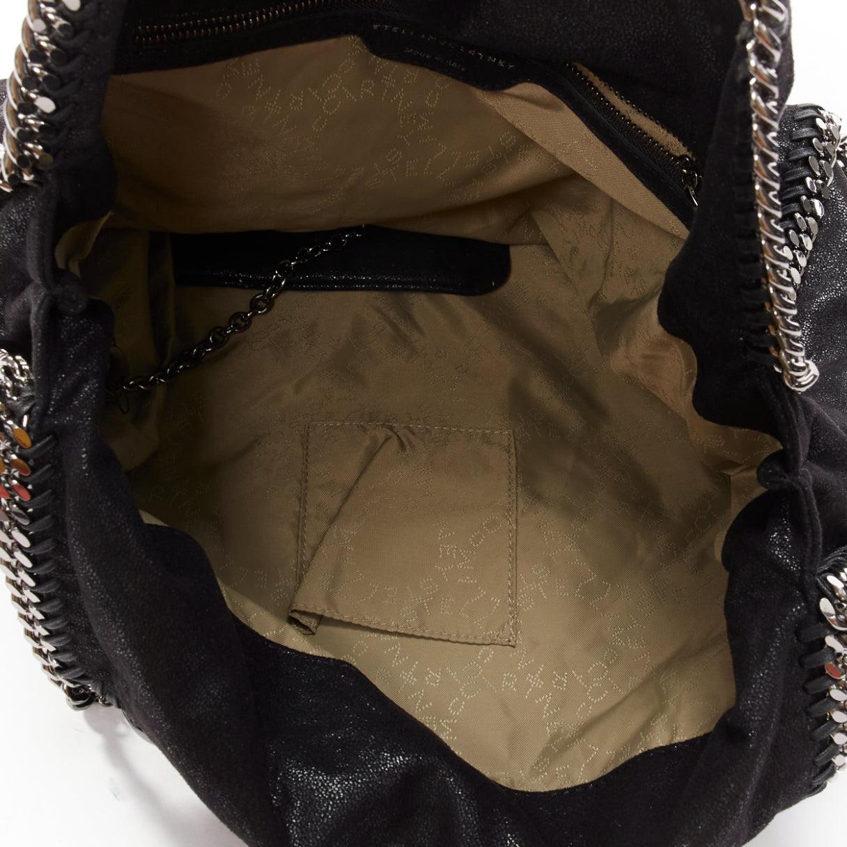 STELLA MCCARTNEY Falabella black shiny fabric logo medium chain tote bag For Sale 5