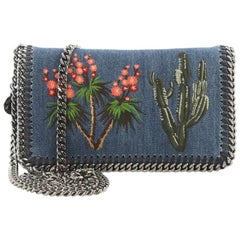 Stella McCartney Falabella Flap Crossbody Bag Embroidered Denim Mini