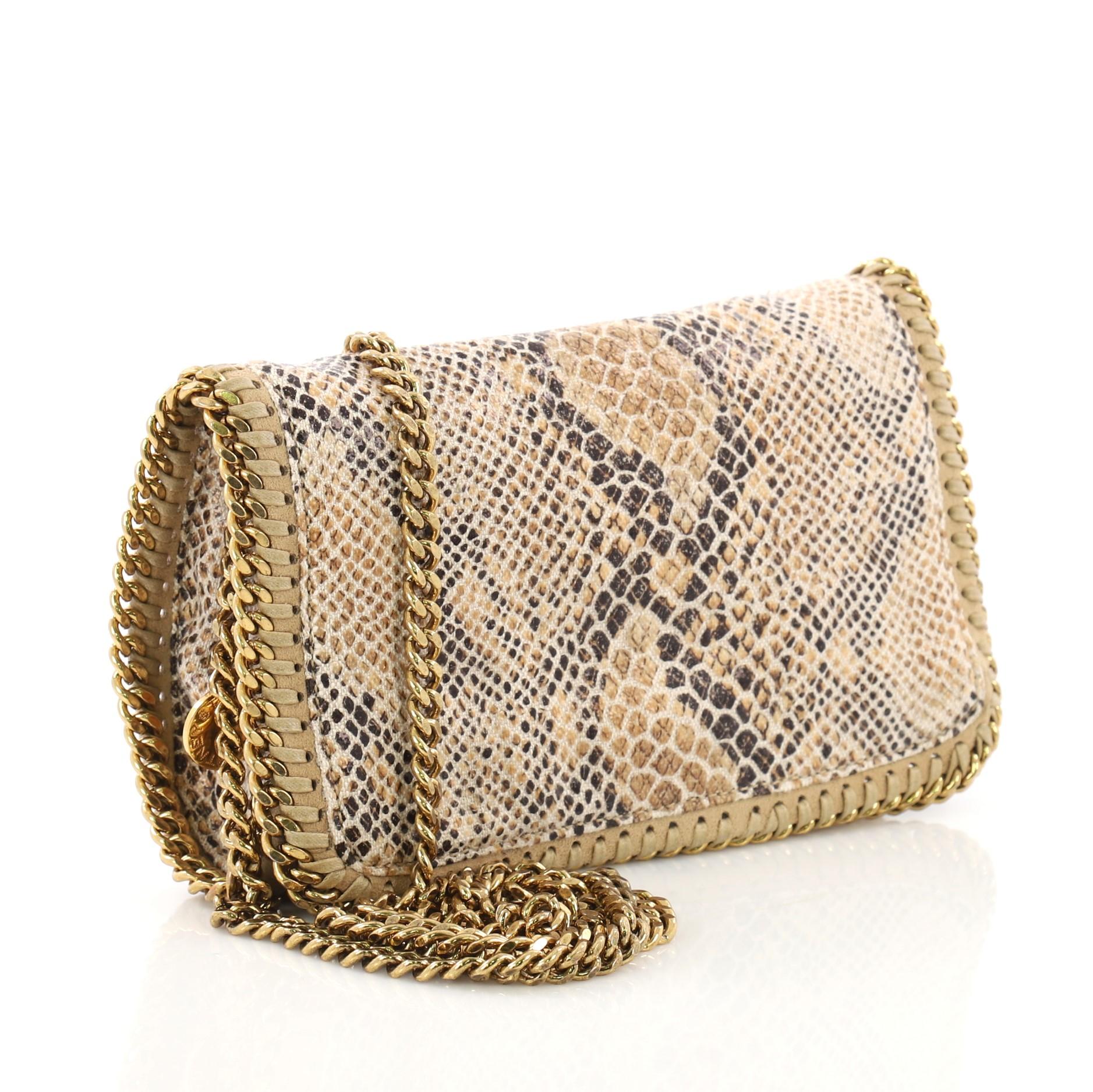 Beige Stella McCartney Falabella Flap Crossbody Bag Faux Snakeskin Mini