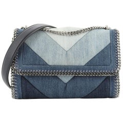 Stella McCartney Falabella Flap Shoulder Bag Chevron Patchwork Denim Small