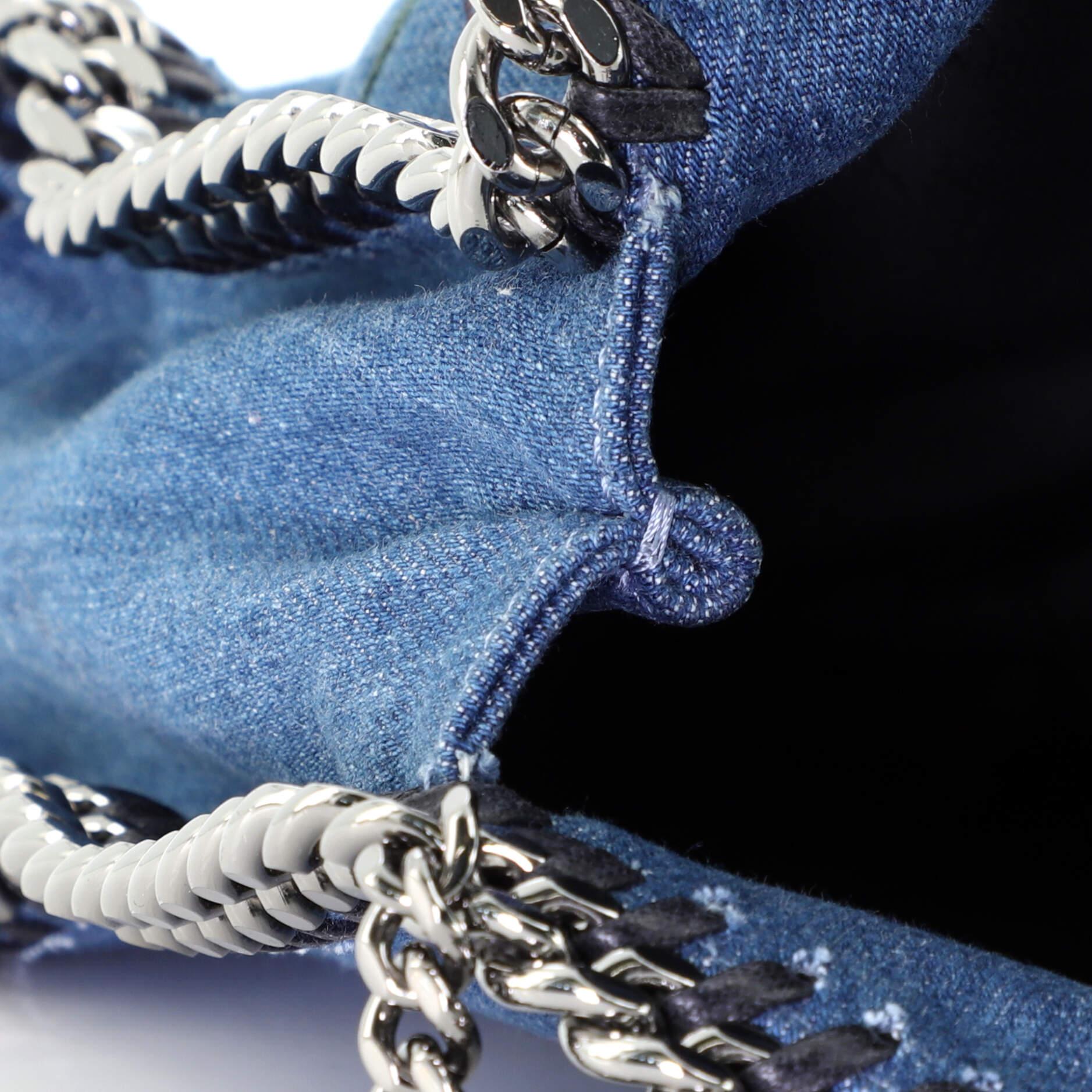 Stella McCartney Falabella Fold Over Crossbody Bag Embroidered Denim Mini In Good Condition In NY, NY