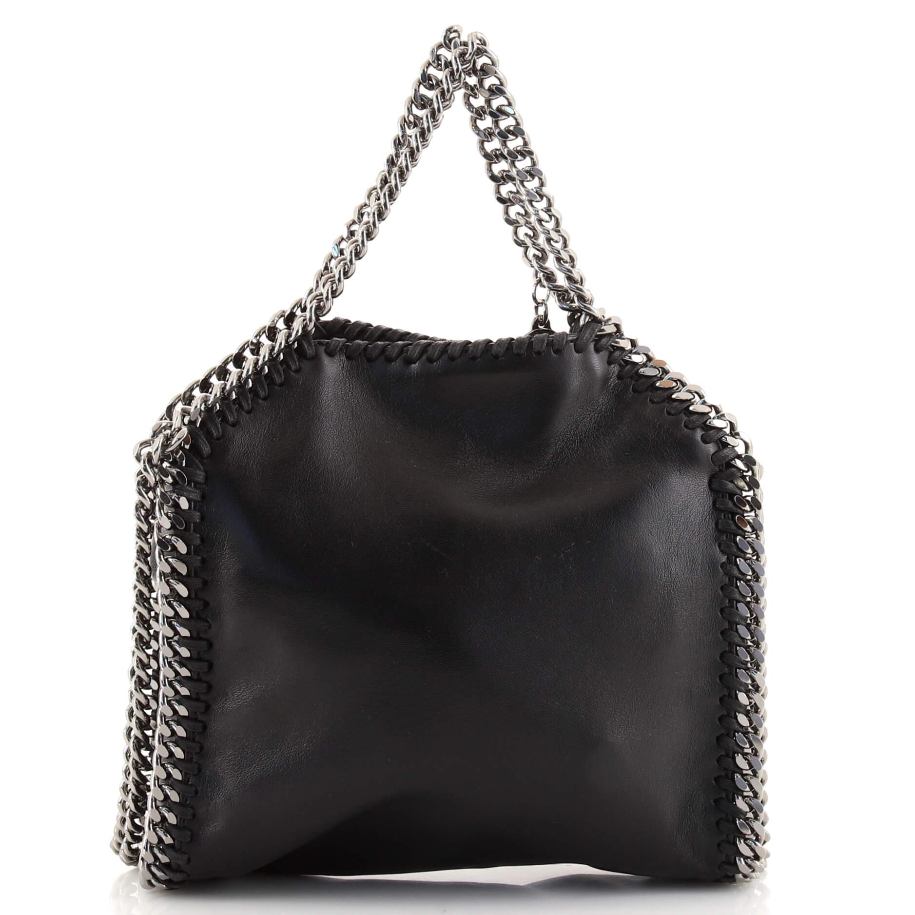 Black Stella McCartney Falabella Fold Over Crossbody Bag Embroidered Faux Leather Tiny