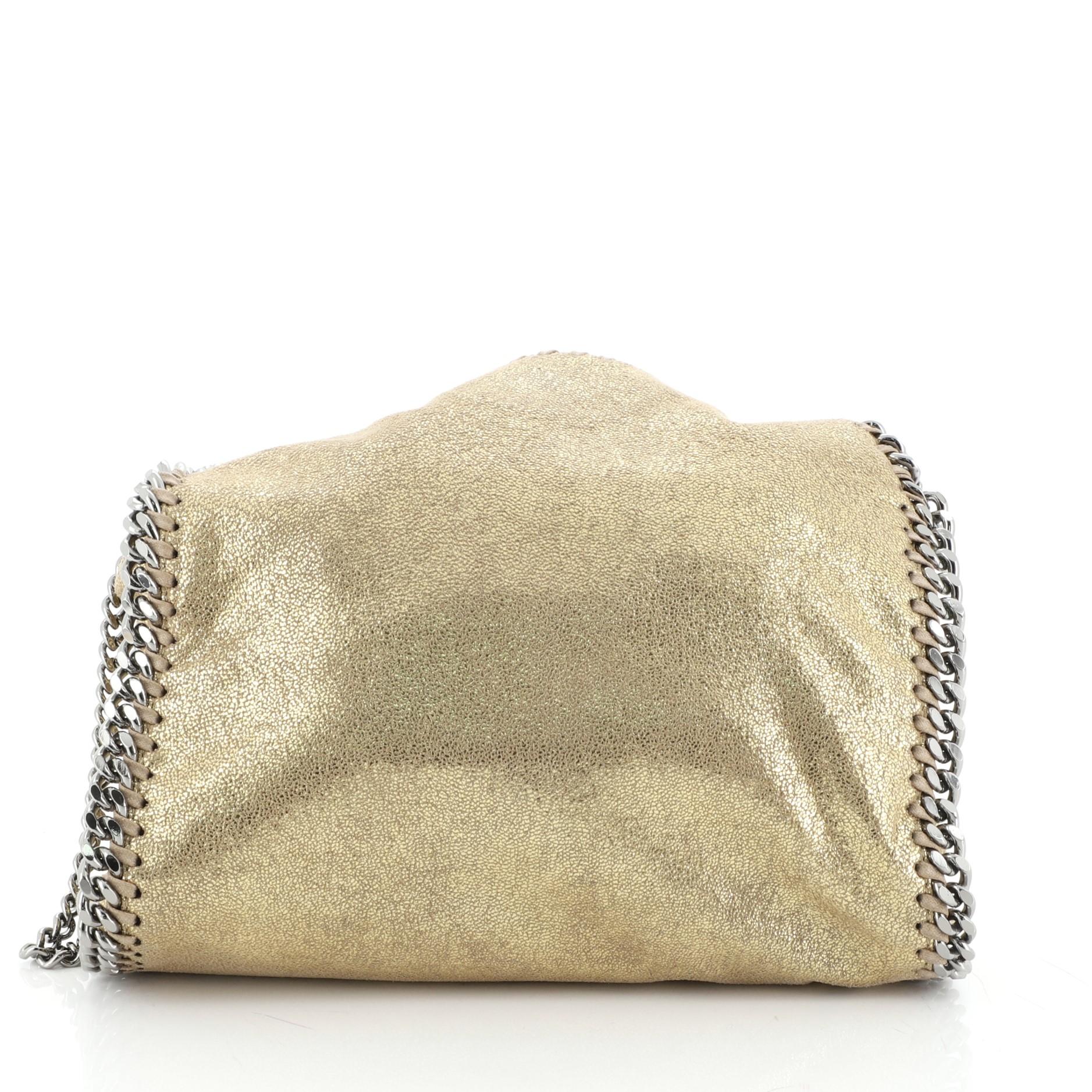 Beige Stella McCartney Falabella Fold Over Crossbody Bag Shaggy Deer Mini 