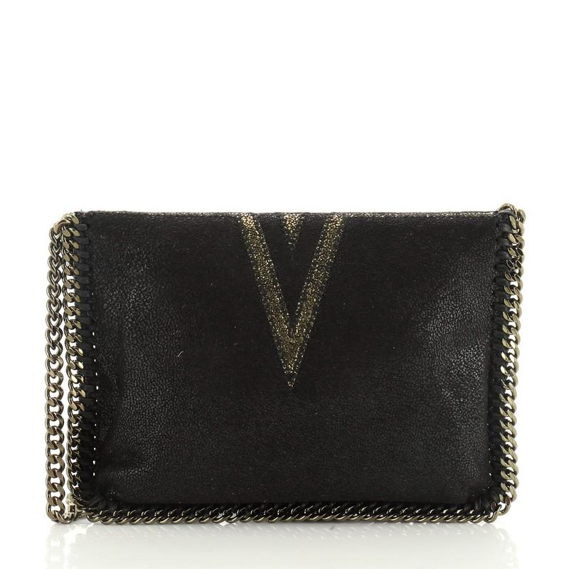 Black Stella McCartney Falabella Fold Over Flap Crossbody Bag Embellished Shaggy Deer 