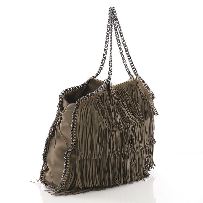 Black Stella McCartney Falabella Fringe Tote Faux Suede Large