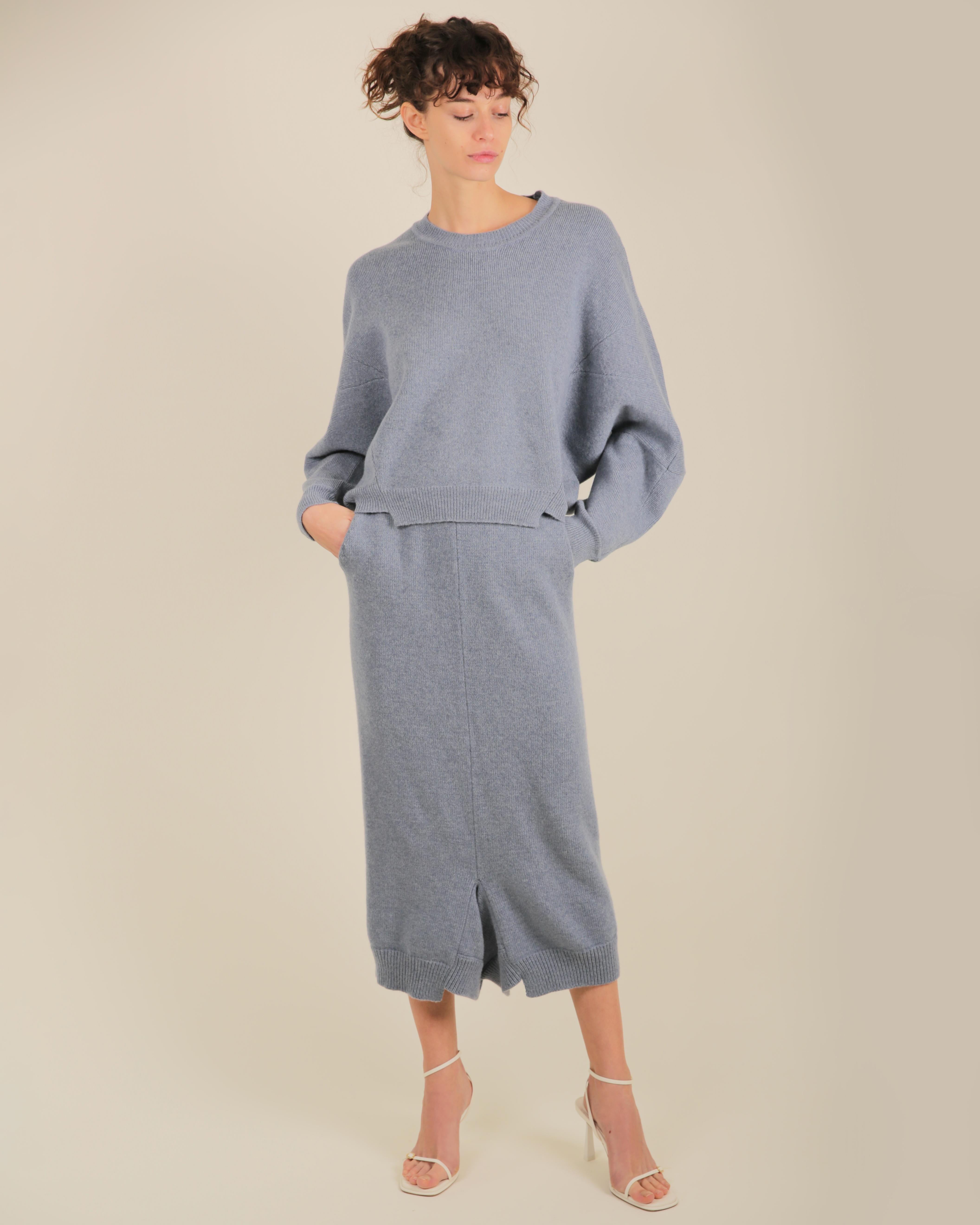 Stella McCartney Fall18 blue oversized wool alpaca matching sweater dress pants For Sale 6