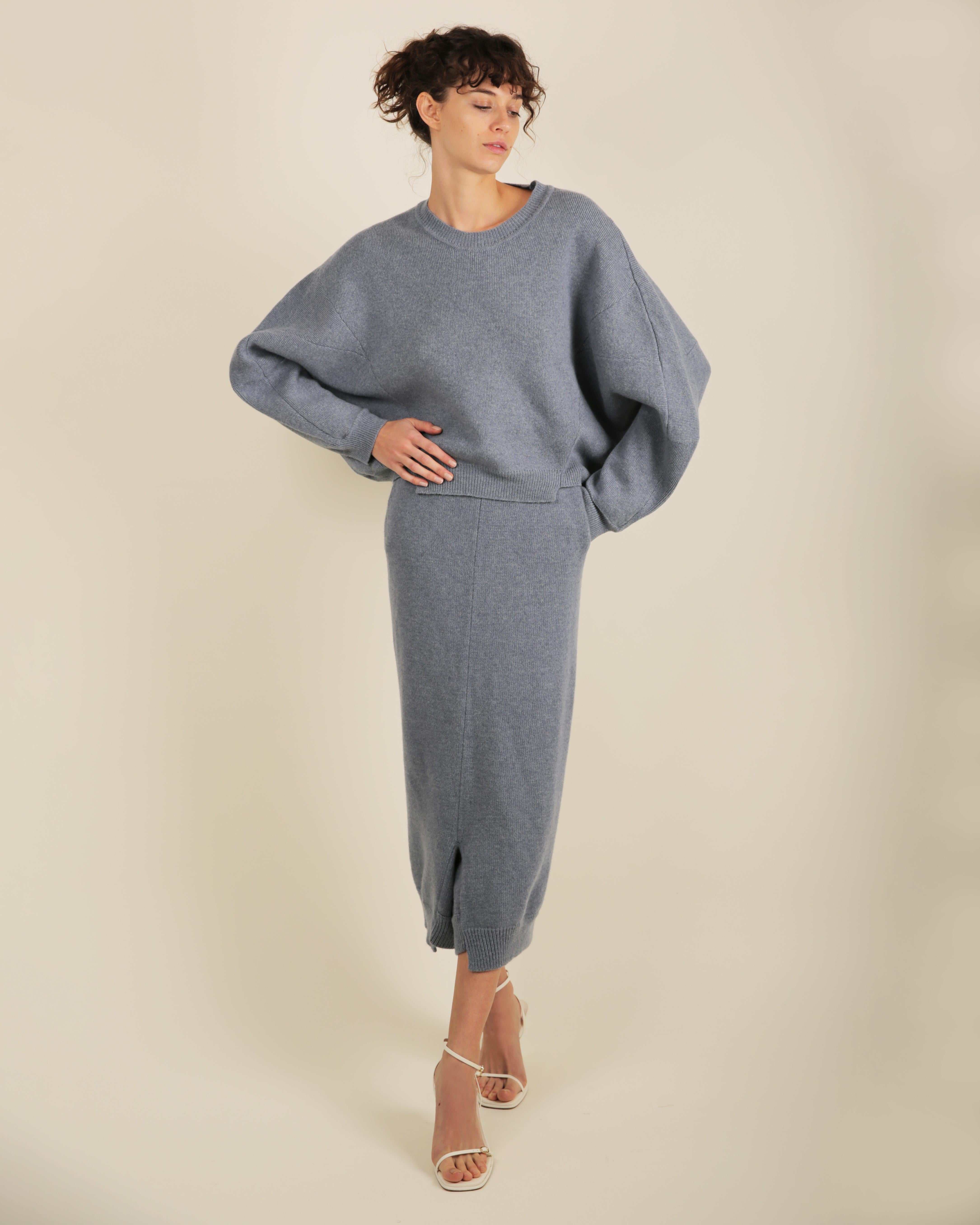 Stella McCartney Fall18 blue oversized wool alpaca matching sweater dress pants For Sale 1