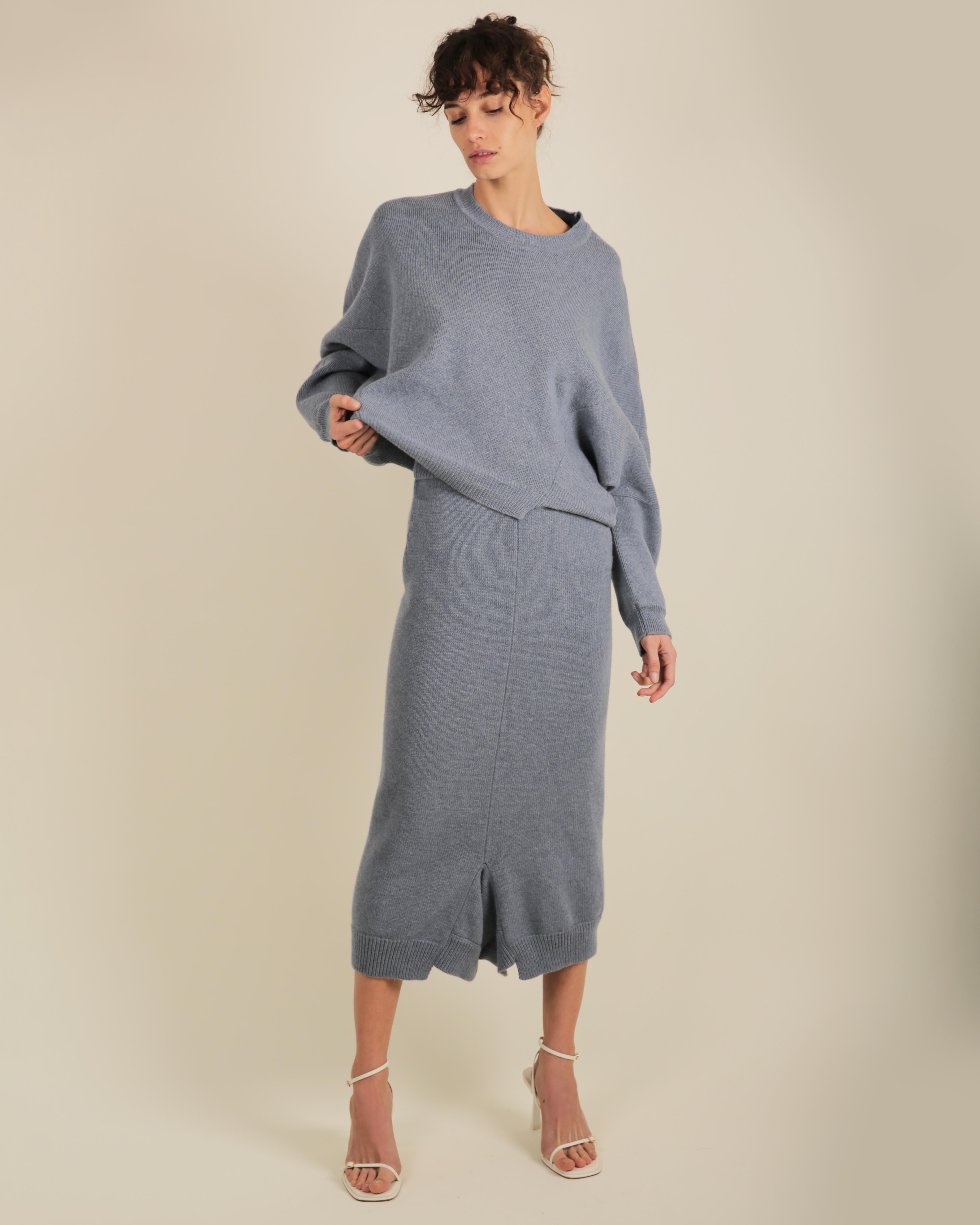 Stella McCartney Fall18 blue oversized wool alpaca matching sweater dress pants For Sale 2