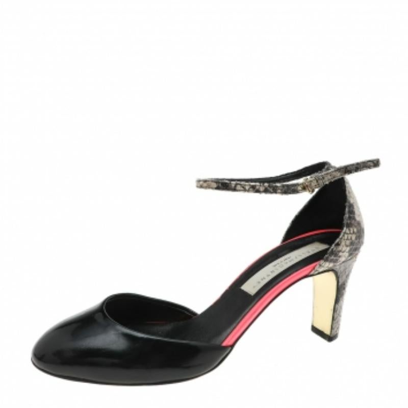 Stella McCartney Sandalias con correa en el tobillo de charol de imitación y piel de pitón talla 37,5 en venta 2