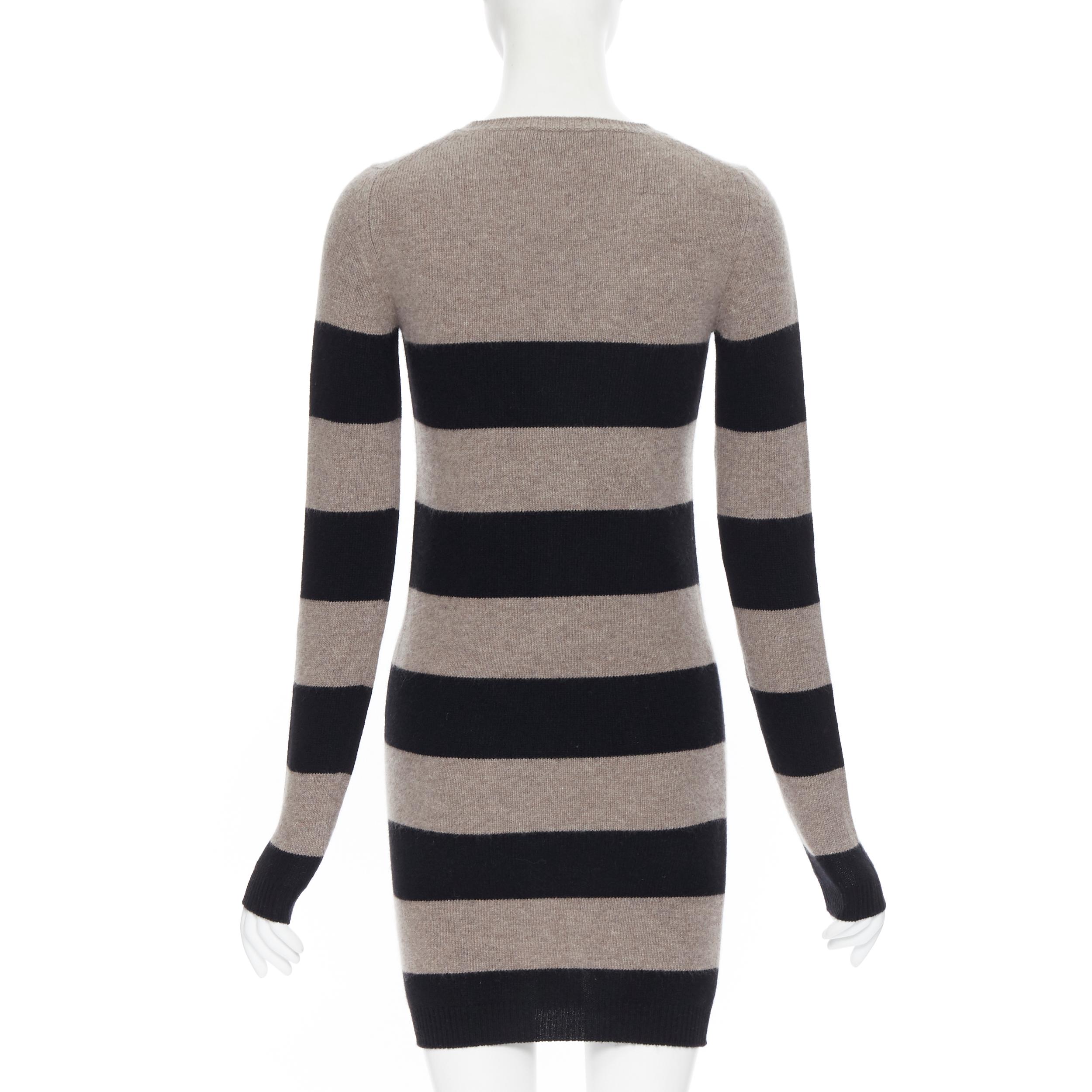 Gray STELLA MCCARTNEY fleece wool cashmere blend brown striped sewater dress IT36 XS