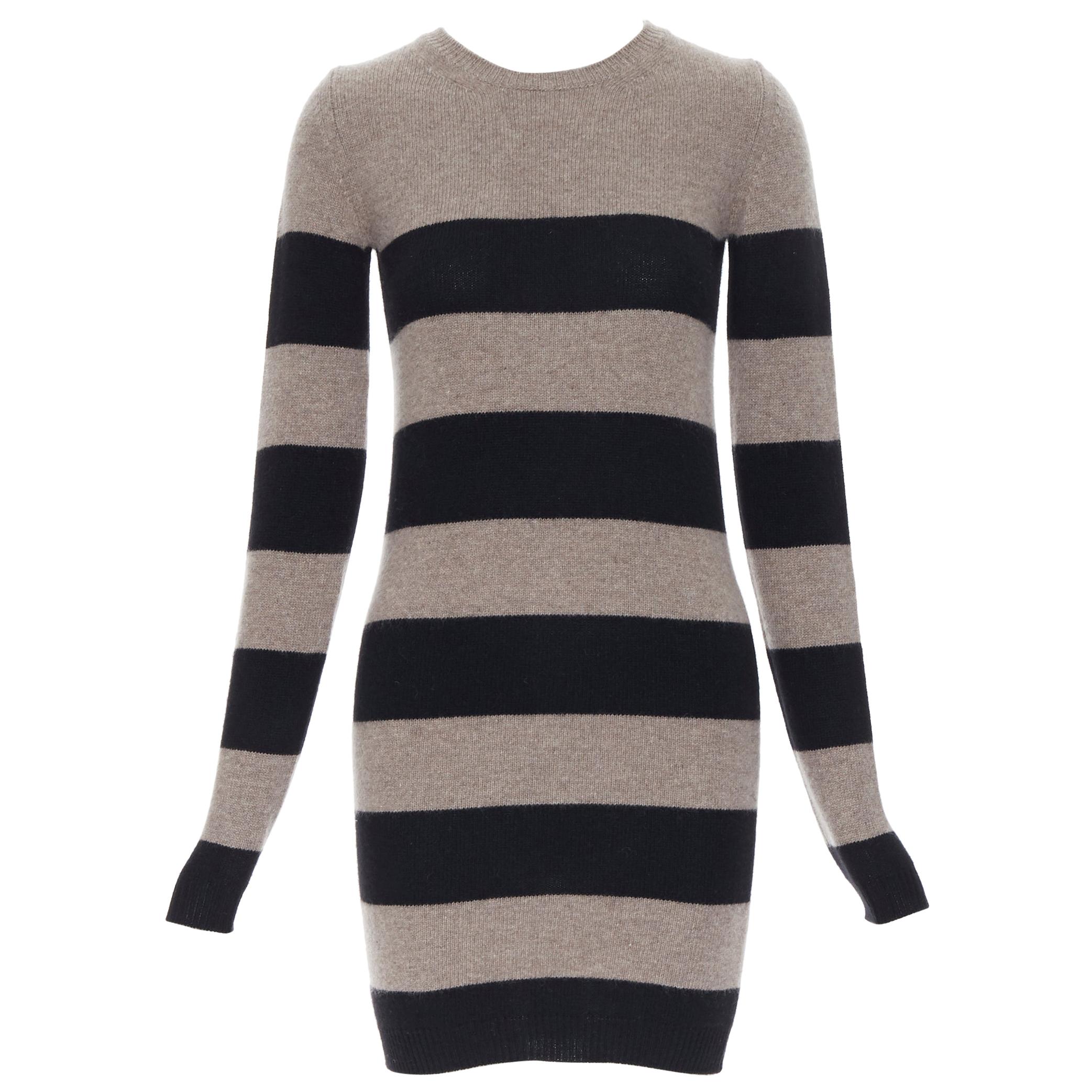 STELLA MCCARTNEY fleece wool cashmere blend brown striped sewater dress IT36 XS