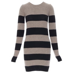 STELLA MCCARTNEY fleece wool cashmere blend brown striped sewater dress IT36 XS