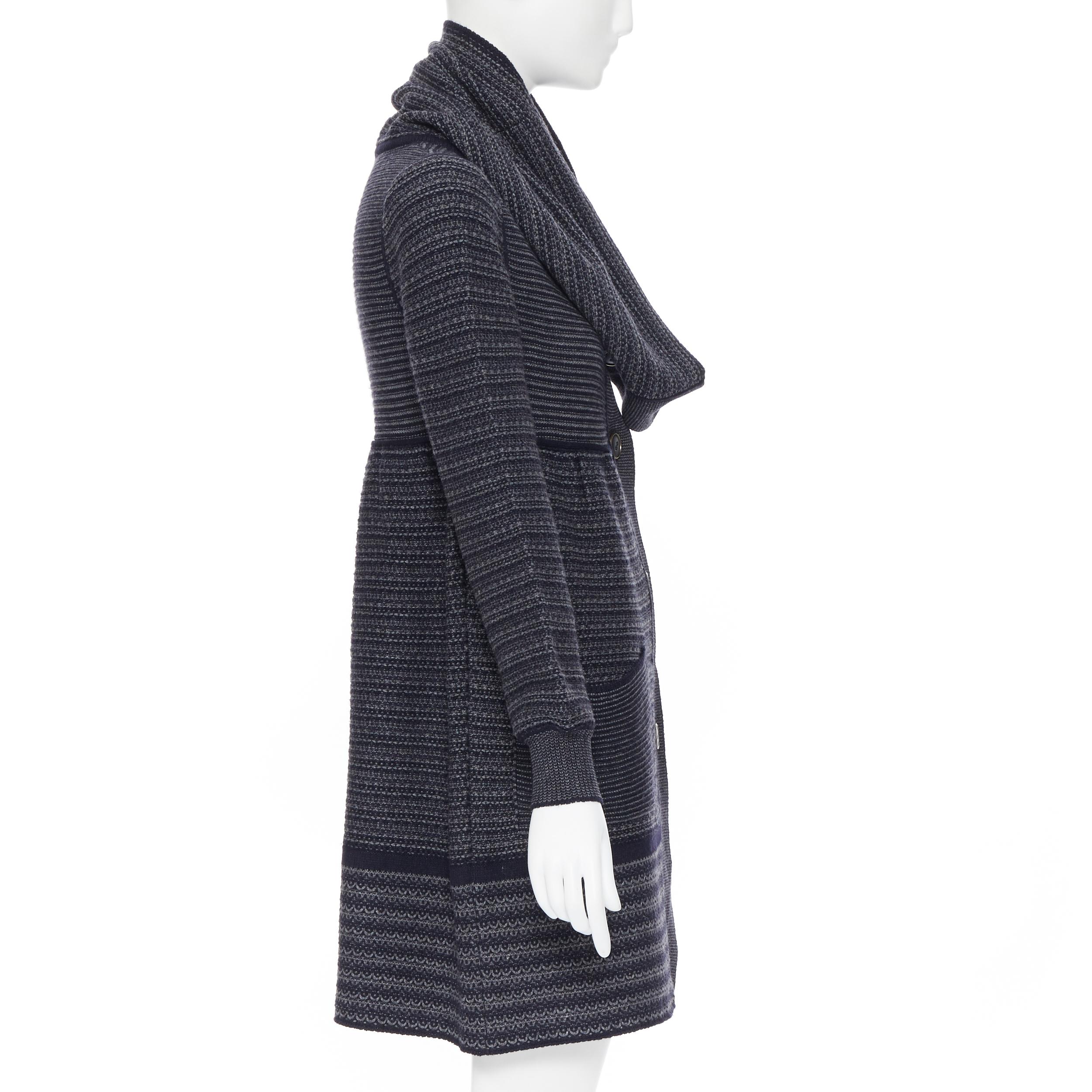 Black STELLA MCCARTNEY fleece wool cashmere silk navy blue button long cardigan IT36