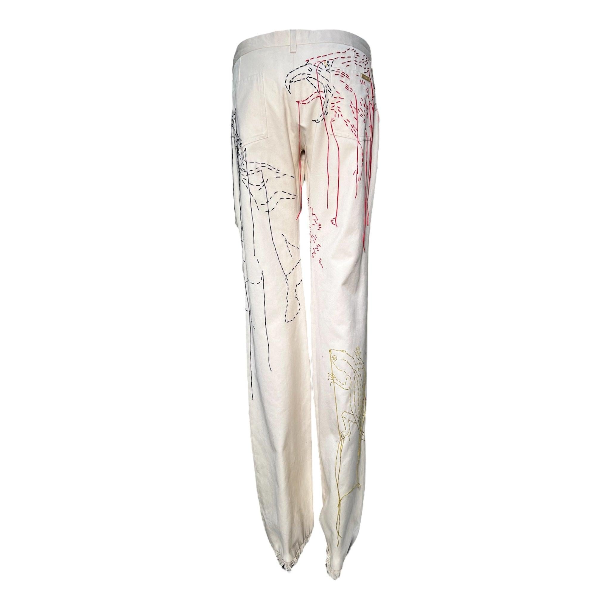 Stella McCartney für Chloé S/S Elfenbein bestickte Tierjeans, 2000 im Zustand „Neu“ im Angebot in Los Angeles, CA