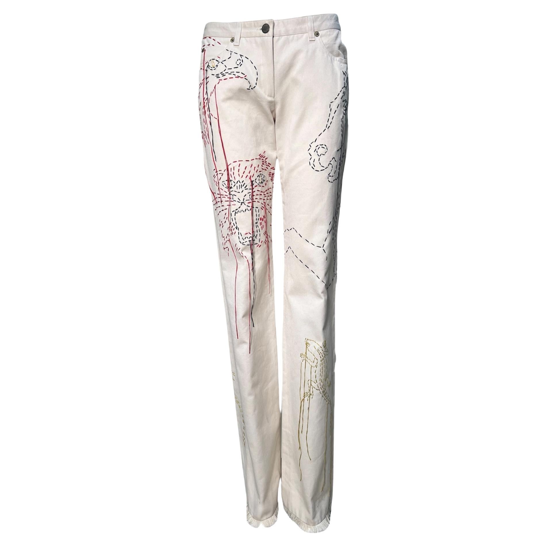 Stella McCartney für Chloé S/S Elfenbein bestickte Tierjeans, 2000 im Angebot