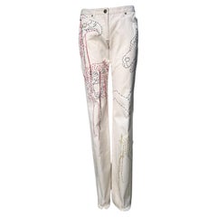 Stella McCartney für Chloé S/S Elfenbein bestickte Tierjeans, 2000