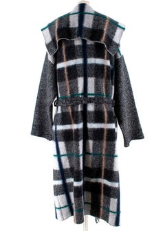 Stella McCartney Fringe Checked Mohair & Wool Blend Wrap Coat - Size US 10
