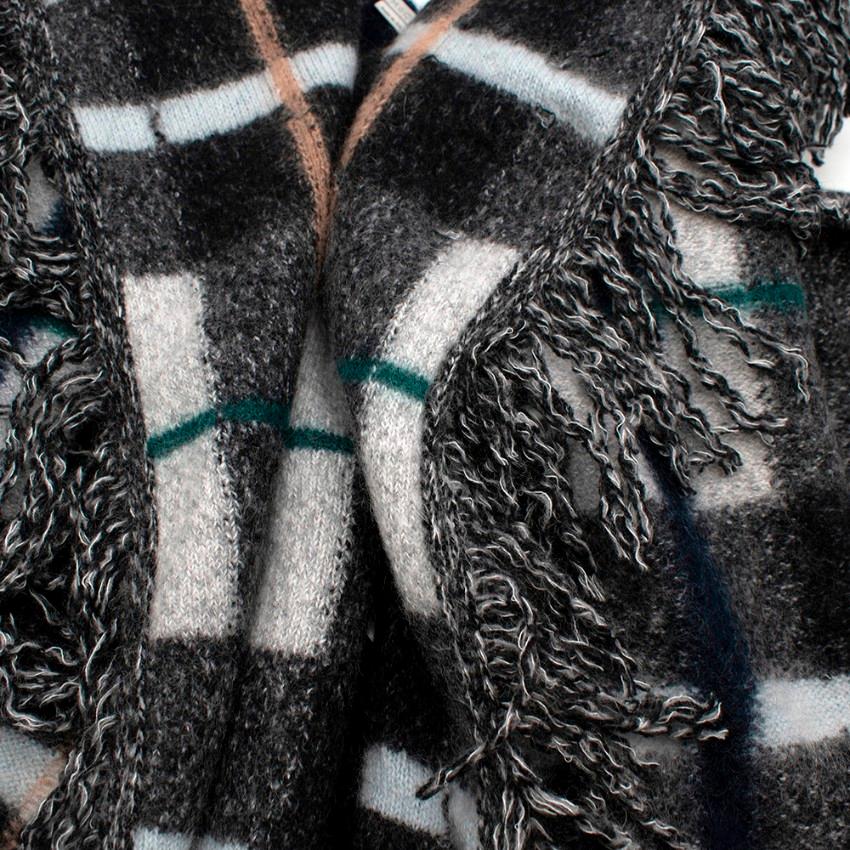Black Stella McCartney Fringe Checked Mohair & Wool Blend Wrap Coat - Size US 10