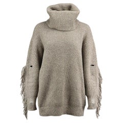 Stella Mccartney Fringed Ribbed Cashmere And Wool Blend Turtleneck Sweater IT 38