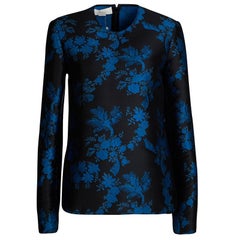 Stella McCartney FW'16 Black and Blue Floral Jacquard Long Sleeve Top M