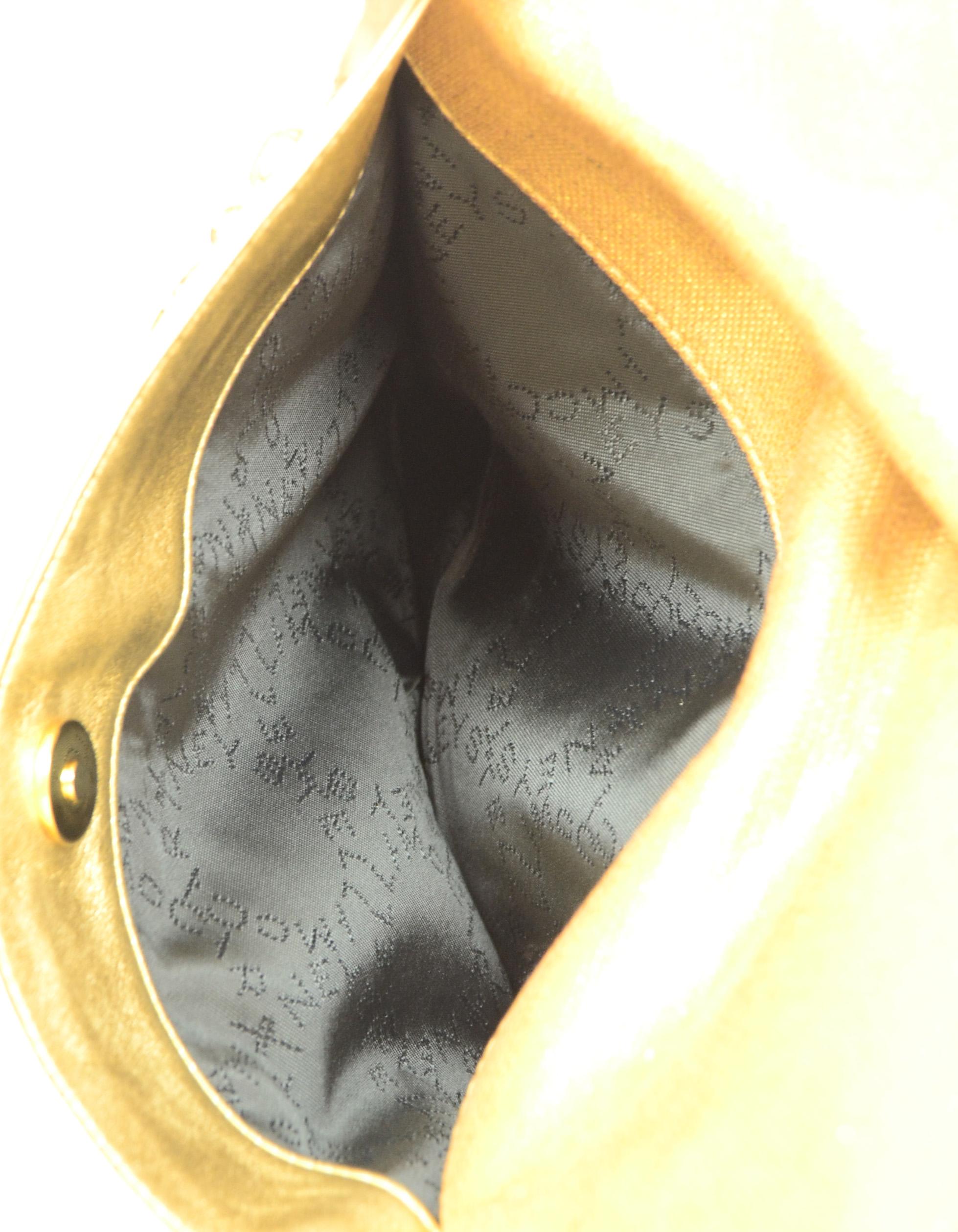 Brown Stella McCartney Gold Linen Falabella Fold-Over Clutch Bag