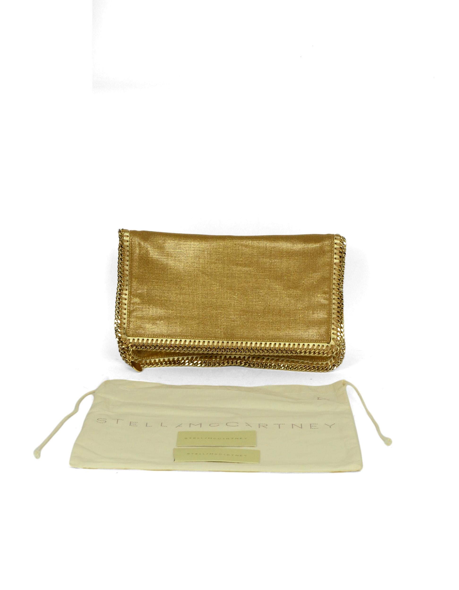 Women's Stella McCartney Gold Linen Falabella Fold-Over Clutch Bag