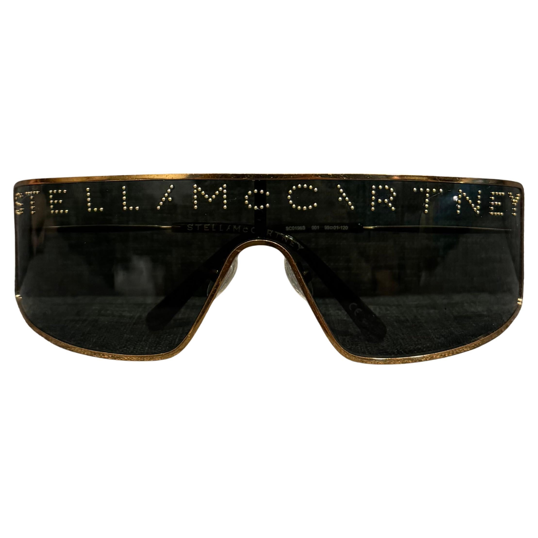 Stella McCartney Gold Logo Studded Shield Sunglasses For Sale