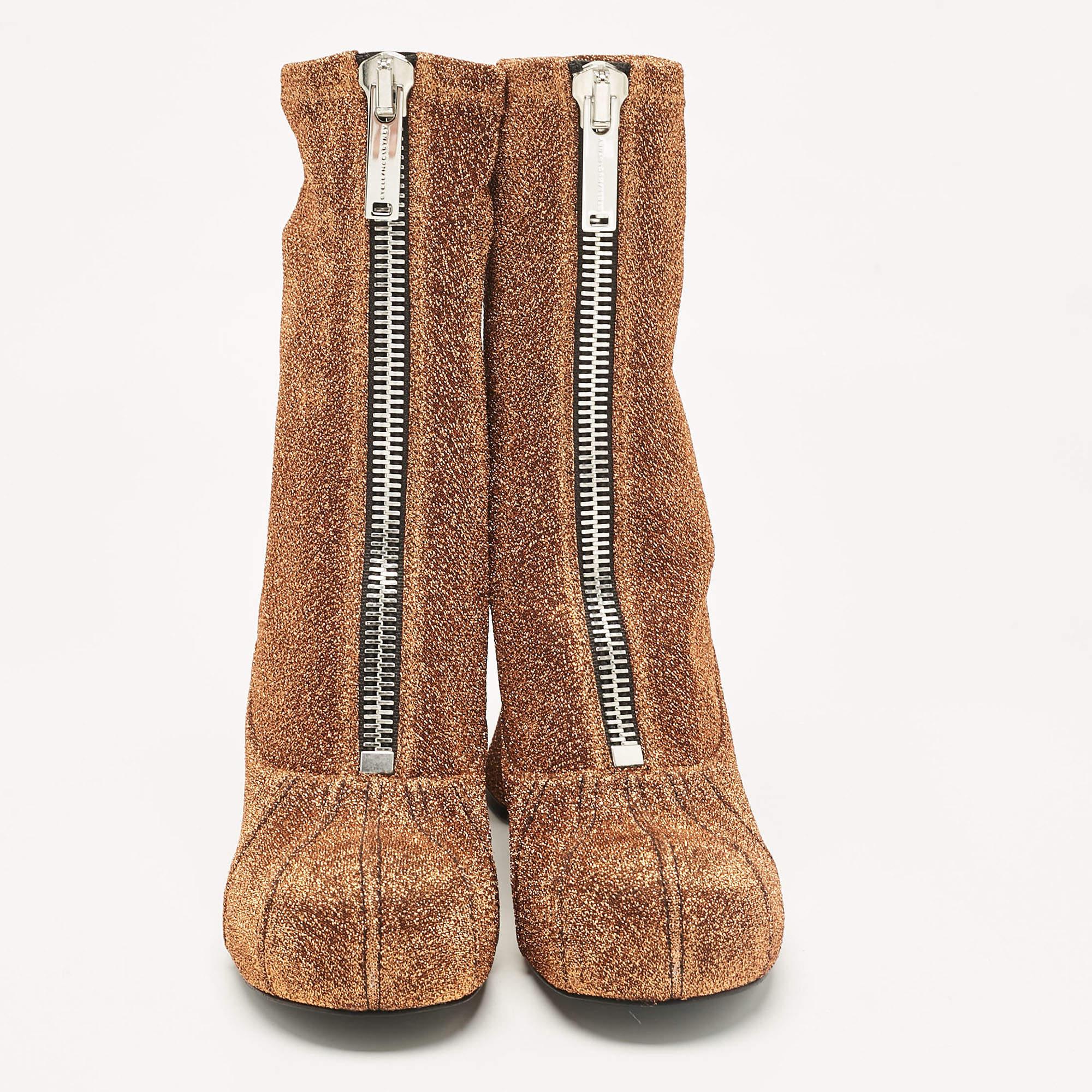 Marron Stella McCartney - Bottes longueur cheville en tissu lurex doré taille 39 en vente