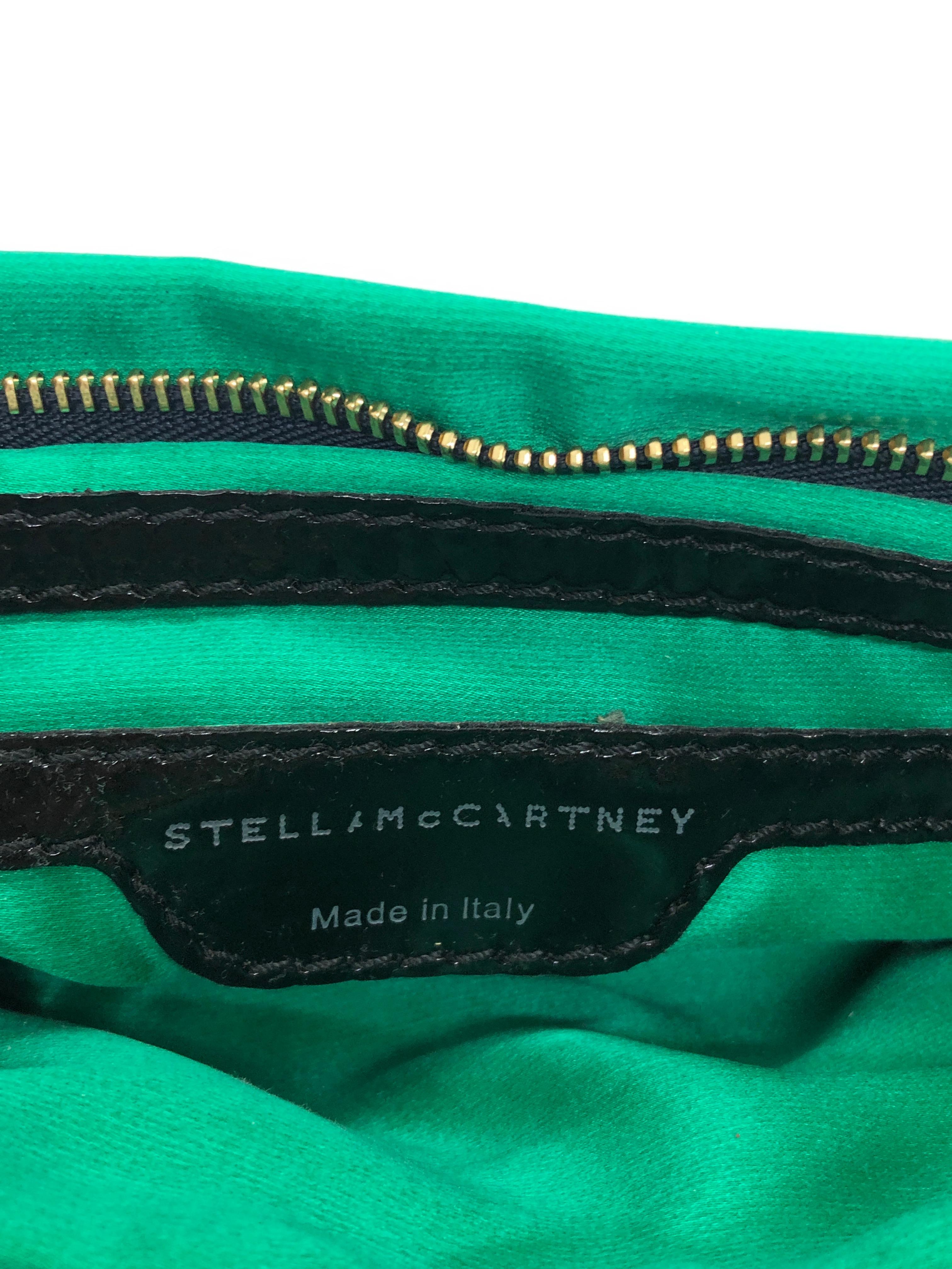 Stella McCartney Green and Tan Satan with Black Patent Trim Clutch / Wristlet  For Sale 6
