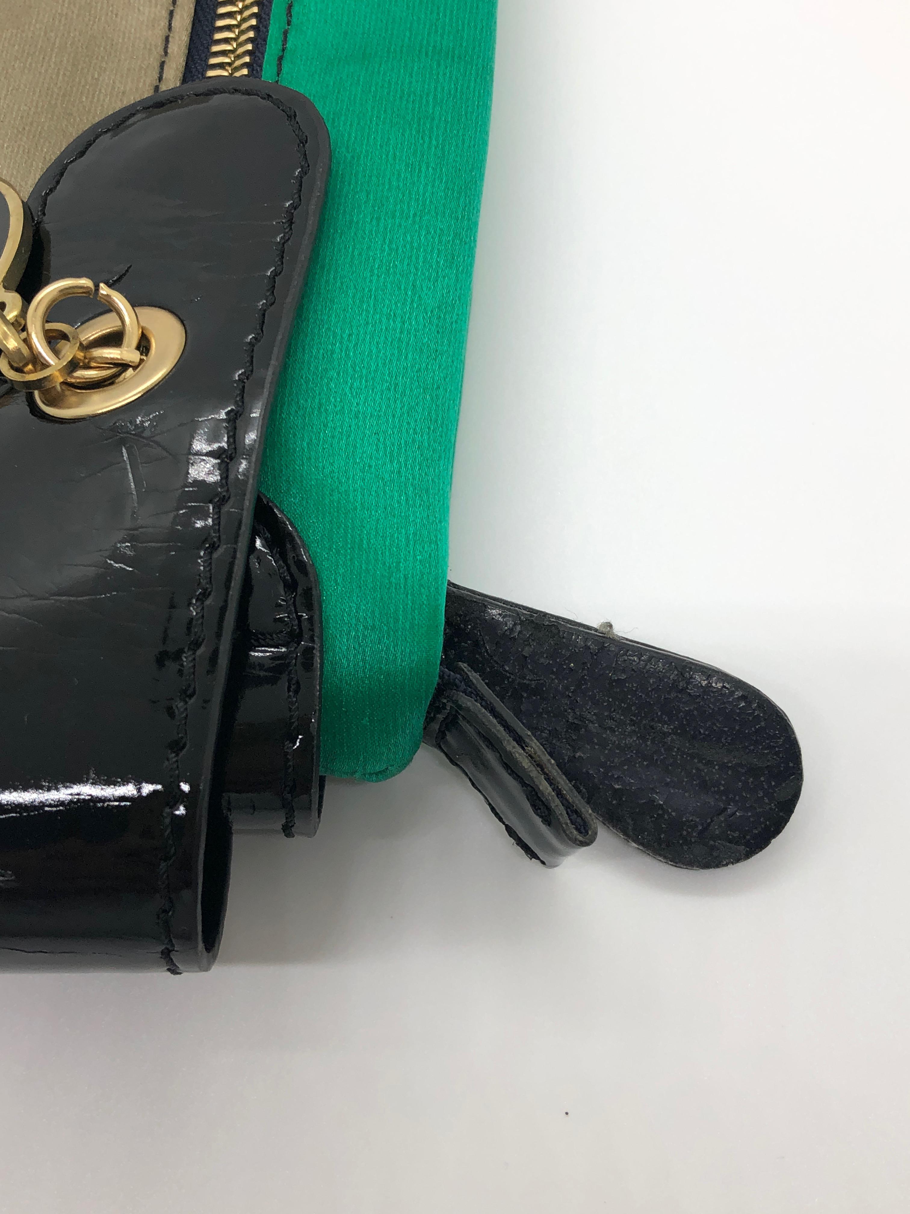Stella McCartney Green and Tan Satan with Black Patent Trim Clutch / Wristlet  For Sale 8