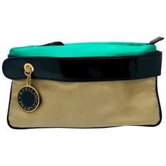 Stella McCartney Green and Tan Satan with Black Patent Trim Clutch / Wristlet