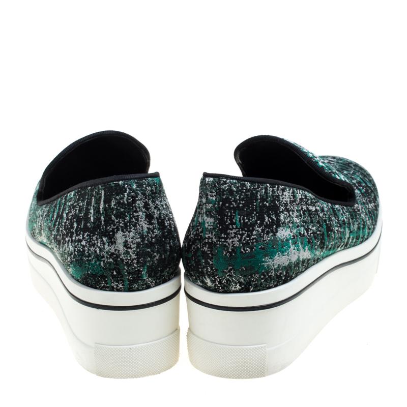 Stella McCartney Green/Black Monochrome Fabric Platform Slip On Sneakers Size 38 (Schwarz)