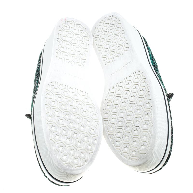 Women's Stella McCartney Green/Black Monochrome Fabric Platform Slip On Sneakers Size 38