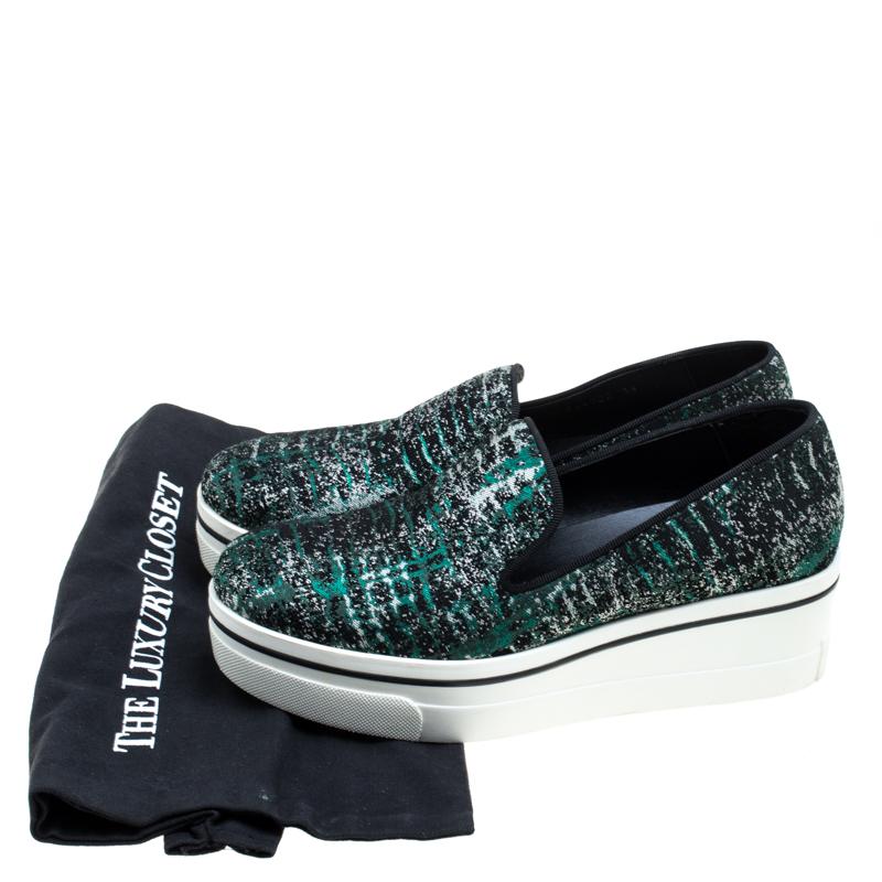 Stella McCartney Green/Black Monochrome Fabric Platform Slip On Sneakers Size 38 3