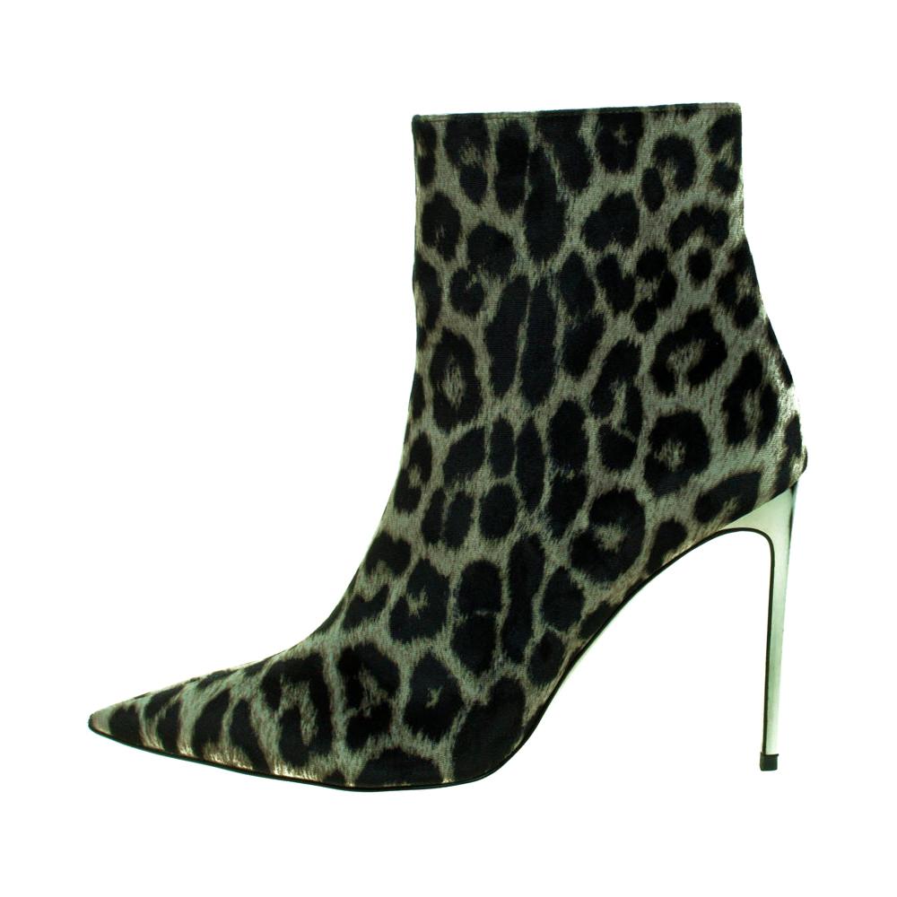 Stella McCartney Green/Black Print Velvet Pointed Toe Ankle Booties Size 41