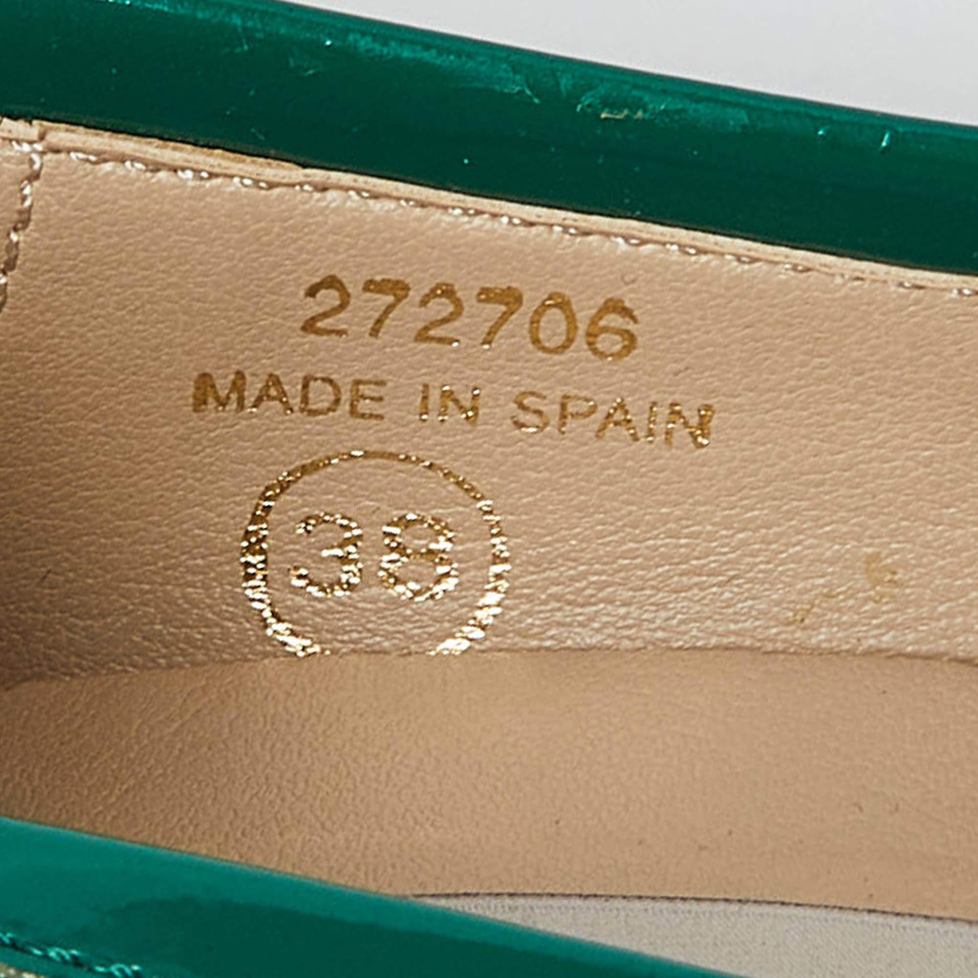 Stella McCartney - Escarpins compensés en cuir verni vert, taille 38 en vente 2