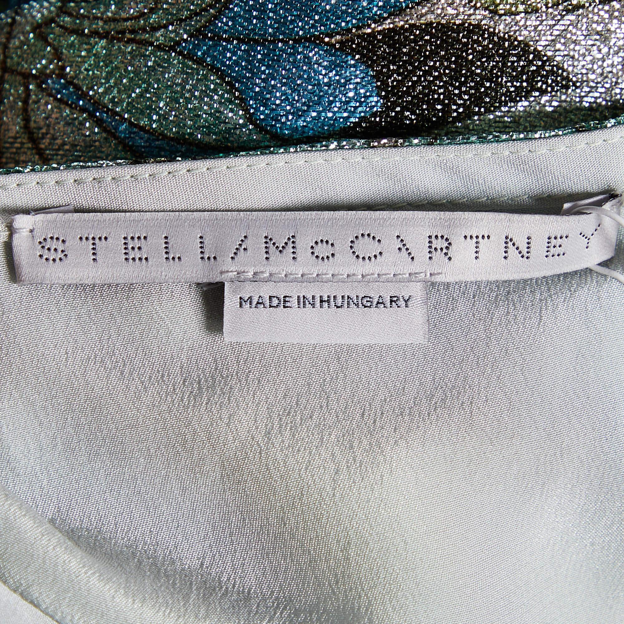 Women's Stella McCartney Green Floral Lurex Mini Dress M For Sale