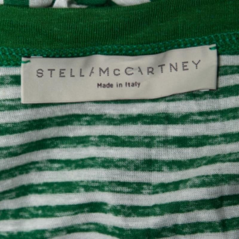 Stella McCartney - Mini robe à ceinture surdimensionnée en lin mélangé à rayures vertes, taille M Pour femmes en vente