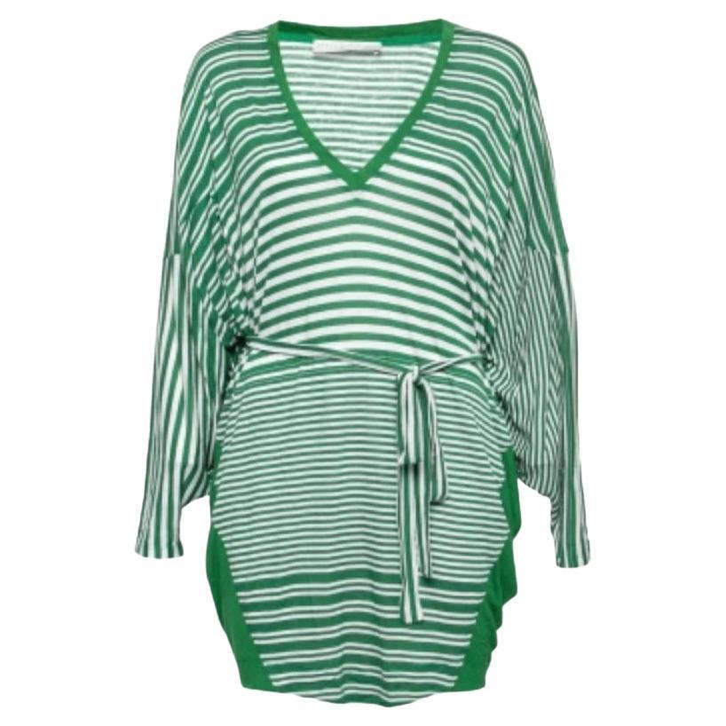 Stella McCartney - Mini robe à ceinture surdimensionnée en lin mélangé à rayures vertes, taille M