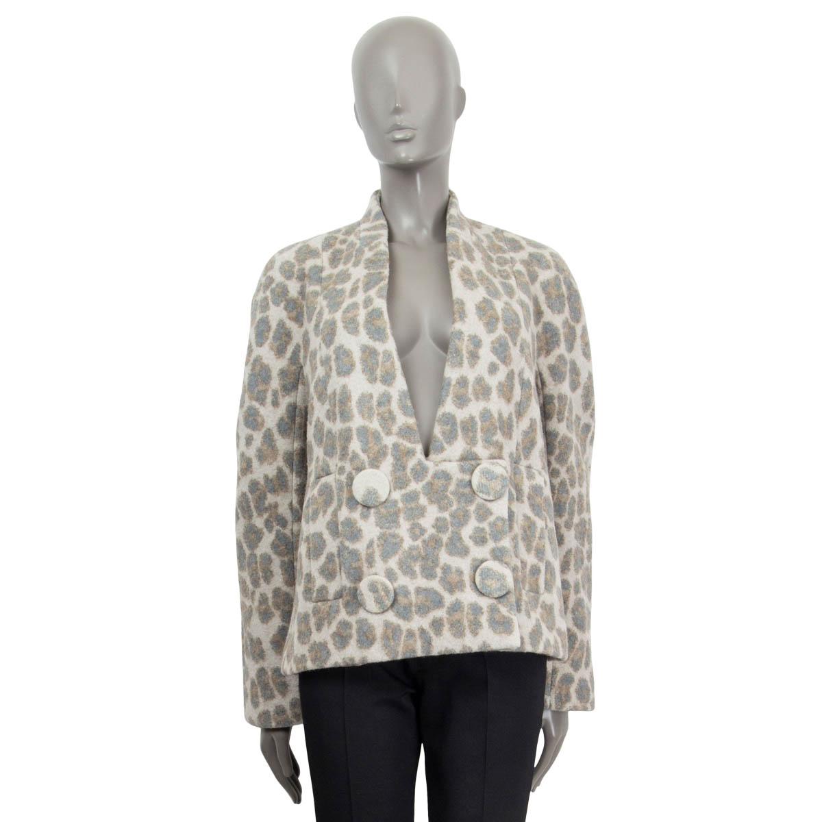 STELLA MCCARTNEY Grau & Beige Wolle 2015 LEOPARD DOUBLE BREASTED Jacke 42 M im Zustand „Hervorragend“ im Angebot in Zürich, CH