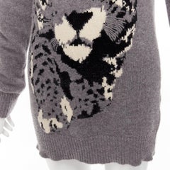 STELLA MCCARTNEY grey black cream leopard intarsia crew neck knitted dress