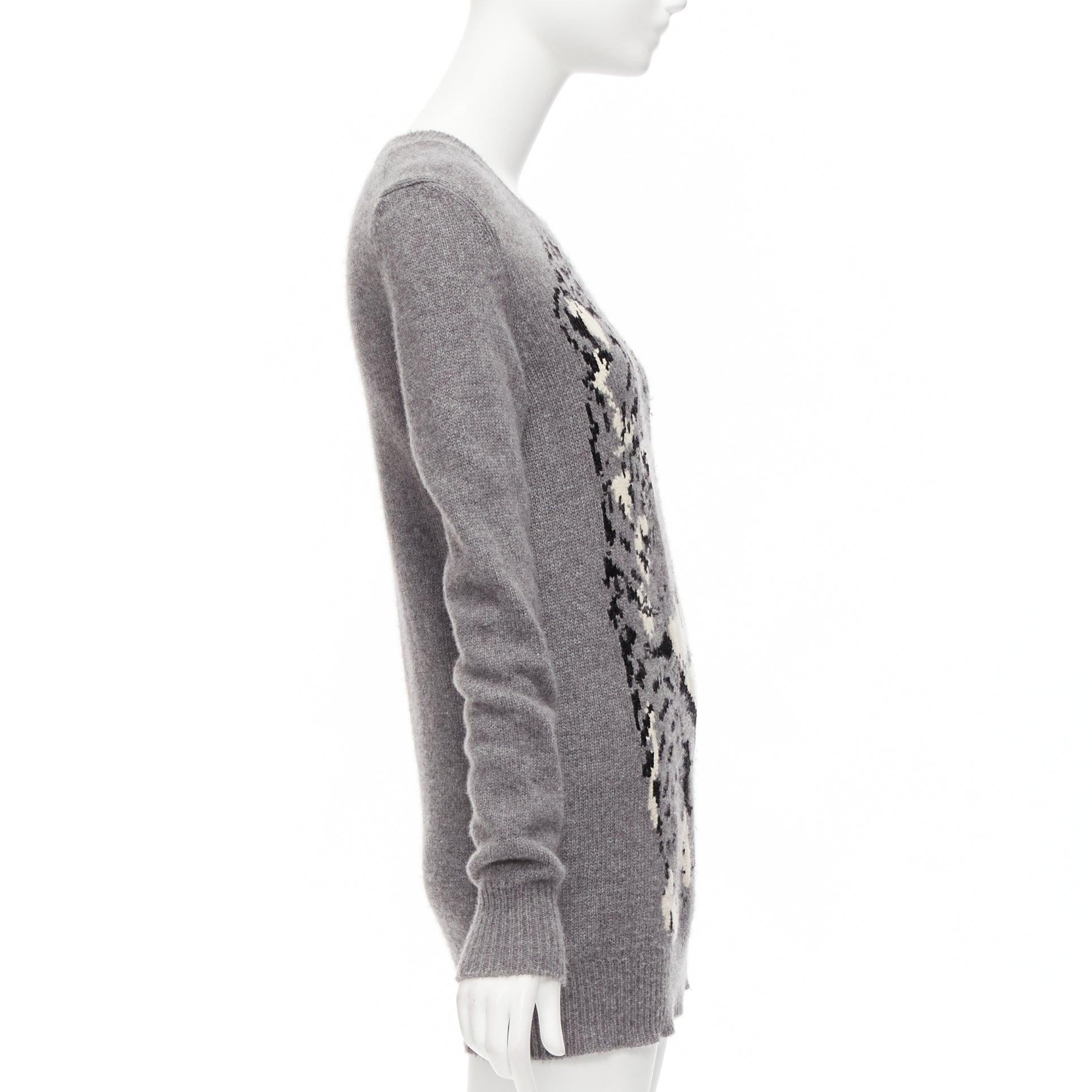 STELLA MCCARTNEY grey black cream leopard intarsia crew neck knitted dress In Excellent Condition For Sale In Hong Kong, NT